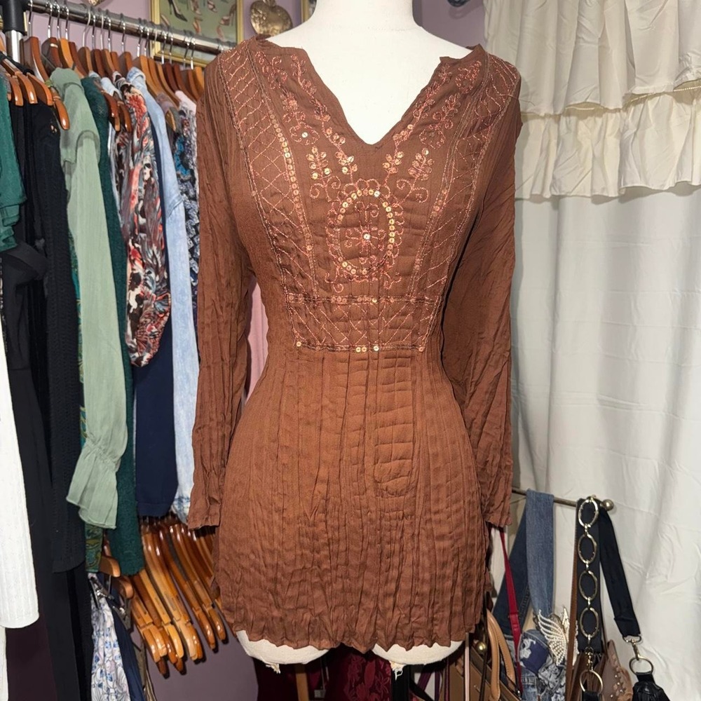 Vintage Bronze Sequin Boho Tunic